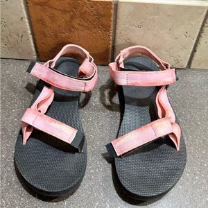 Teva Pink and Black Sandals size 9